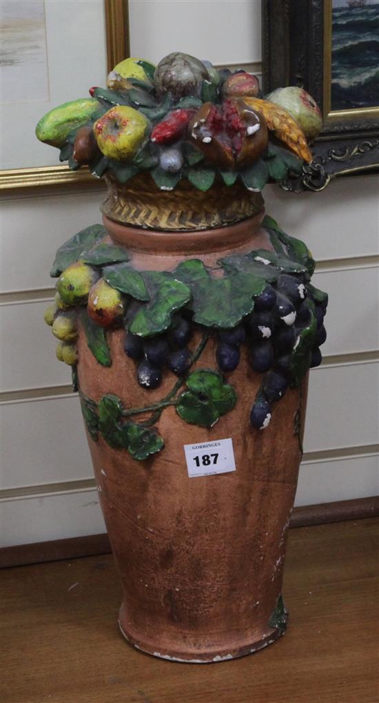 A Clare Sheridan painted plaster vase  & a fruit group
